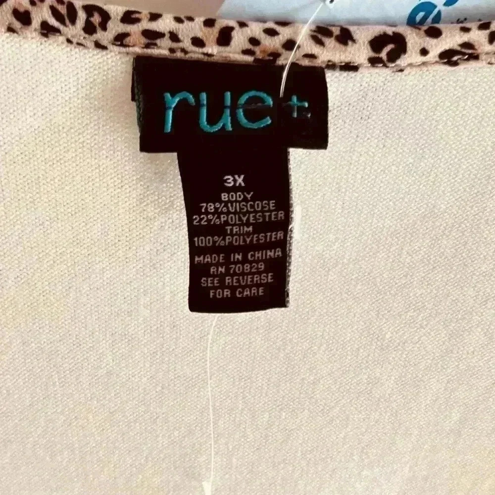 👗🆕 Rue+ White Front Tie Sweater Leopard Trim Elbow Length Sleeve Size 3X - Picture 2 of 4